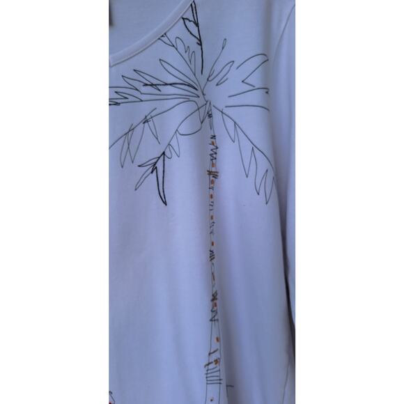 Morgan Cole Turtles and Palm Tree Sequin Beads 3/4 Sleeve White T shirt M Cotton - Picture 4 of 8